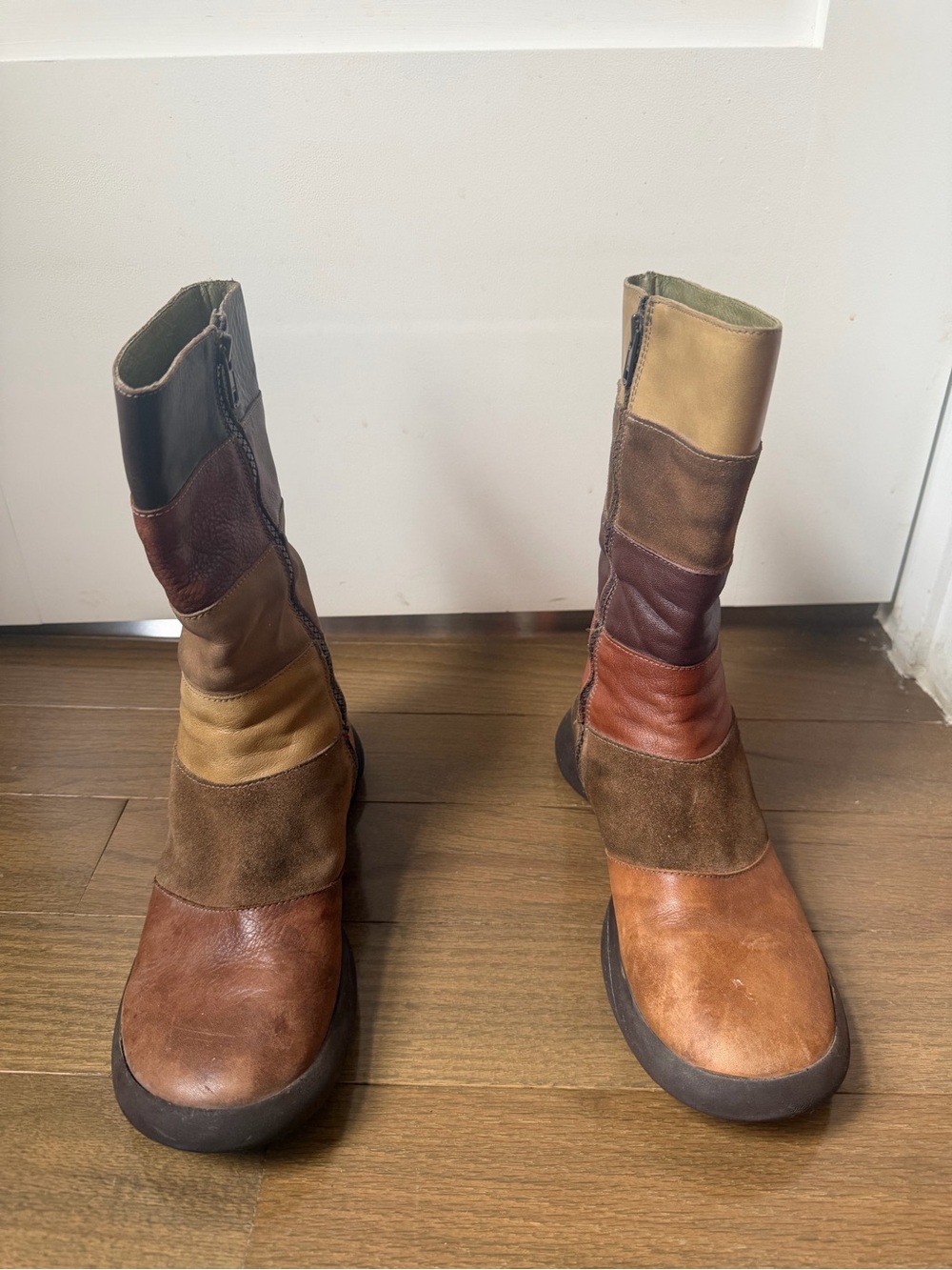 Vintage Y2K Camper Asymmetric Patchwork Leather Suede Boots - Size 8